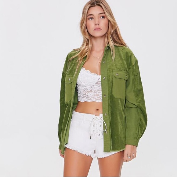 Forever 21 Jackets & Blazers - Forever 21 Jacket Corduroy Button-Up Shirt Front Shacket Sz S Olive